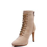 Women's Lace-up Suede Dress Boots - Beige - 1 / Suede 10.0cm Heels - 44 B - PU Suede Leather - image 34