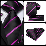 Funki Buys | Neckties | Men's 3 Pcs Black Pink Striped Tie Set