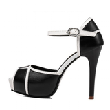 Women's Elegant High Fashion Sandals - Black/White - Stiletto Sandals - 41 B - PU Leather - image 21