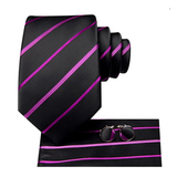Funki Buys | Neckties | Men's 3 Pcs Black Pink Striped Tie Set