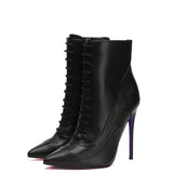 Women's Lace Up Pointy Ankle Boots - Black - Stiletto Boots - 43 B - PU Leather - image 6