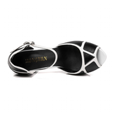 Women's Elegant High Fashion Sandals - Black/White - Stiletto Sandals - 41 B - PU Leather - image 40