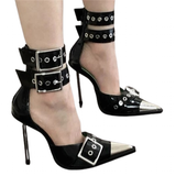 Women's Belt Buckle Stilettos Punk Style - Black - Belt Strap Shoes - 42 B - PU Leather - image 3