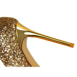 Women's High Heel Glitter Prom Pumps - Gold - 9.5cm / Glitter Shoe - 43 B - PU Leather - image 13