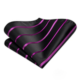 Funki Buys | Neckties | Men's 3 Pcs Black Pink Striped Tie Set