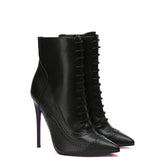Women's Lace Up Pointy Ankle Boots - Black - Stiletto Boots - 43 B - PU Leather - image 4