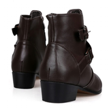 Men's Buckle Strap Block Heel Dress Boots - Black - Dress Boot - 12 B - PU Leather - image 18