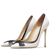Women's Faux Leather Bow Knot Stilettos - Apricot - 1 / Suede / 12cm - 45 B - PU Leather - image 1