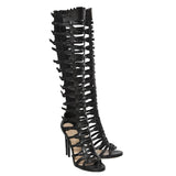 Women's Roman Gladiator Lace Up Stilettos - Black - Platform Sandals - 44 B - PU Leather - image 7