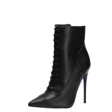Women's Lace Up Pointy Ankle Boots - Black - Stiletto Boots - 43 B - PU Leather - image 28