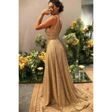 Women's Long Sparkly Prom Ball Dress - Gold - Ball Gown - 20W - Chiffon Sequin - image 10