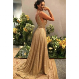 Women's Long Sparkly Prom Ball Dress - Gold - Ball Gown - 20W - Chiffon Sequin - image 6