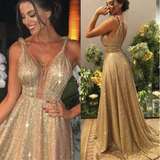 Women's Long Sparkly Prom Ball Dress - Gold - Ball Gown - 20W - Chiffon Sequin - image 13