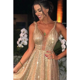 Women's Long Sparkly Prom Ball Dress - Gold - Ball Gown - 20W - Chiffon Sequin - image 14