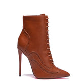 Women's Lace Up Pointy Ankle Boots - Black - Stiletto Boots - 43 B - PU Leather - image 19