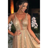 Women's Long Sparkly Prom Ball Dress - Gold - Ball Gown - 20W - Chiffon Sequin - image 2