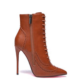 Women's Lace Up Pointy Ankle Boots - Black - Stiletto Boots - 43 B - PU Leather - image 21