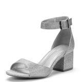 Women's Shimmery Gold Silver Sandals - Silver - Block Heeled Sandals - 42 B - PU Leather - image 21