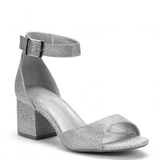 Women's Shimmery Gold Silver Sandals - Gold - Block Heeled Sandals - 42 B - PU Leather - image 15