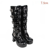 Women's Punk Cross and Buckle Strap Boot - Black - 1 / 8cm PU / Matte Boots - 44 B - PU Leather - image 16