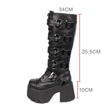 Women's Harajuku Wide Buckle Boots - Black - Matte / Cross Boots - 46 B - PU Leather - image 3
