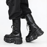 Women's Punk Style Lace-up Platform Boot - Black - Chunky Boots - 43 B - PU Leather - image 12
