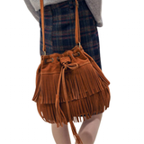 Handbags Women's Fringe Bucket Bag - Black - Medium - PU Suede Leather - image 3