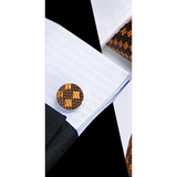 Funki Buys | Neckties | Men's 3 Pcs Bronze Checkered Silk Tie Set