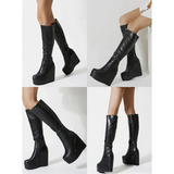 Women's High Luxury Gothic Platform Boots - Black - 1 / Lace Up - 10 B - PU Leather - image 30