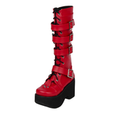 Women's Gothic Punk 4 Strap Platform Boot - Red - PU - Platform Buckle Boots - 12 B - PU Leather - image 2