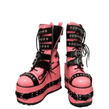 Women's Pink Platform Belt Buckle Boots - Pink - Platform Boots - 47 B - PU Leather - image 1