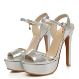 Women's Stylish High Party Stiletto Sandals - Gold - Party Stilettos - 48 B - PU Leather - image 2