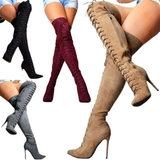Women's Over Knee Lace Up Stiletto Boots - Gray - Over Knee Boots - 43 B - PU Suede Leather - image 11