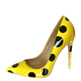Women's Yellow Black Polka Dot Heels - Yellow/Black - 1 / 12cm Heel - 46 B - Patent Leather - image 1