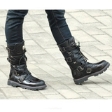 Men's Knee-High Combat Motorcycle Boots - Black - 3903 / Biker Boots - 38 B - PU Leather - image 9