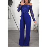 Women's Elegant Lace Evening Pantsuit - Black/Gold - Evening Jumpsuit - XXXL - Polyester Spandex - image 17