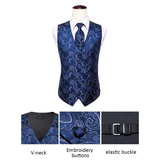 Men's 5 Pcs Luxury Wedding Vest Tie Set - Beige/Gold -5Pcs Set - MJ-3006-0079 - XXXL - Silk - image 15