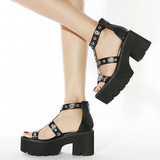Women's Gothic Rivet Ring Platform Sandal - Black - Gothic Sandals - 35 B - PU Leather - image 28
