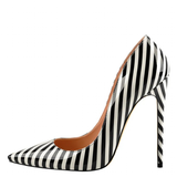 Women's Luxury Striped High Heel Stilettos - Black/White - 12cm Heel - 46 B - PU Leather - image 16