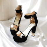 Women's High Block Heel Party Sandals - Black - High Gladiator Sandals - 14 B - PU Suede Leather - image 28