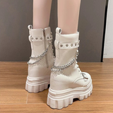 Women's Gothic Round Toe Chunky Boots - Black - 42 B - PU Leather - image 9