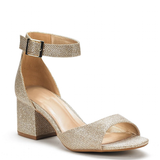 Women's Shimmery Gold Silver Sandals - Gold - Block Heeled Sandals - 42 B - PU Leather - image 3