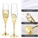 Wedding Champagne Flutes Cake Set x 4 - Clear - 4 Pcs Gold Set - Medium - Crystal - image 11