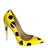 Women's Yellow Black Polka Dot Heels - Yellow/Black - 1 / 12cm Heel - 46 B - Patent Leather - image 6