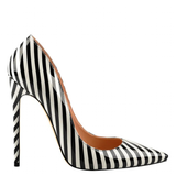 Women's Luxury Striped High Heel Stilettos - Black/White - 12cm Heel - 46 B - PU Leather - image 18