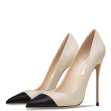Women's Genuine Leather Fashion High Heels - Beige/Black - 1 / Suede / 12cm / Stilettos - 46 B - Genuine Leather - image 1