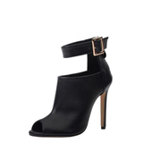 Women's High Buckle Strap Stiletto Sandal - Black - Buckle Strap Stilettos - 46 B - PU Leather - image 2