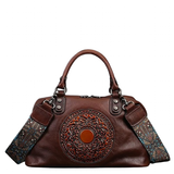 Handbags Women's Boho Leather Tote Bag - Dark Grey Blue - Handbag - Medium - Genuine Leather - image 1