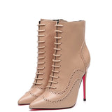Women's Lace Up Pointy Ankle Boots - Black - Stiletto Boots - 43 B - PU Leather - image 26