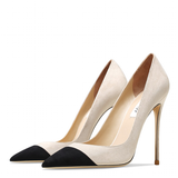 Women's Genuine Leather Fashion High Heels - Beige/Black - 1 / Suede / 12cm / Stilettos - 46 B - Genuine Leather - image 19